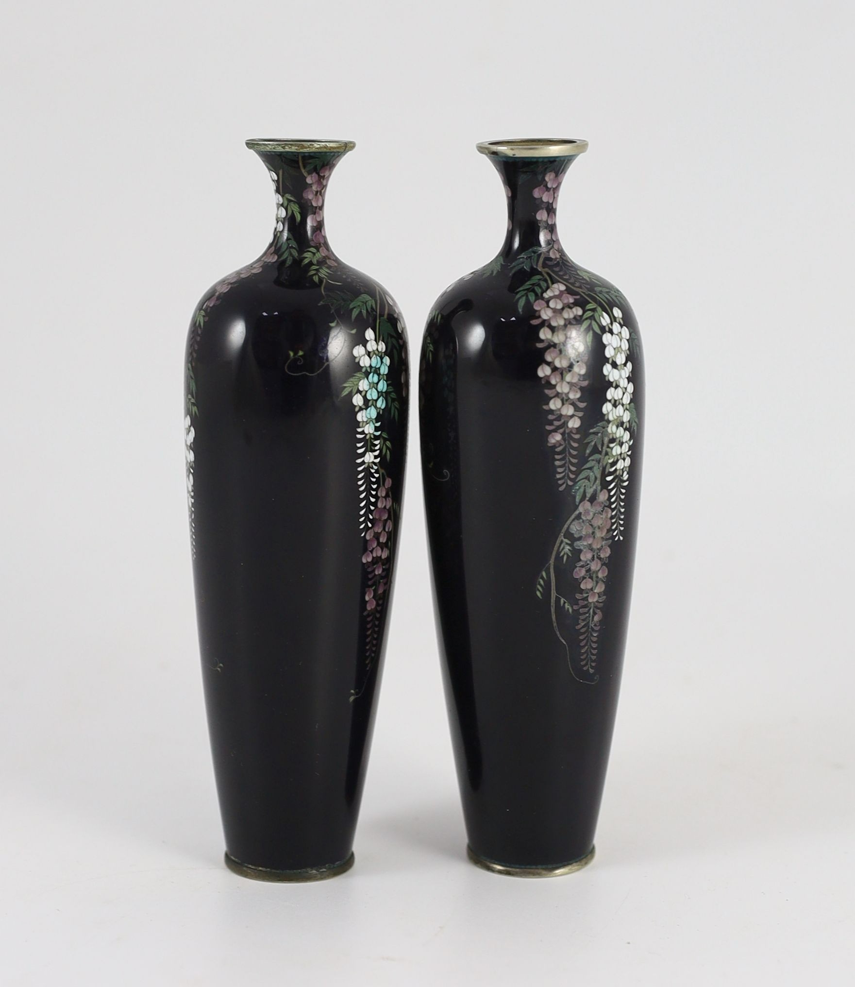 A pair of fine Japanese cloisonné enamel vases, by Inaba Nanaho Studio, Kyoto, Meiji Period, 15.3 cm high